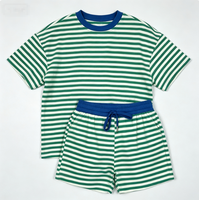 Nouvelles tenues décontractées d'été, haut à manches courtes rayé en tissu French Terry, short, vêtements pour filles