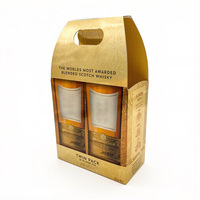 Caja de Regalo Doble para Whisky con Ventana y Lámina Dorada Personalizada, Caja de Papel para Vino con Asa Portátil