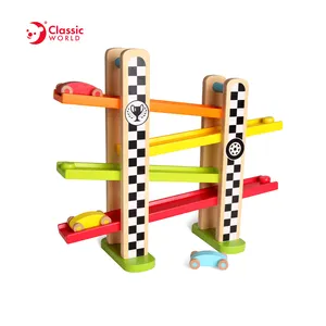 Offre Spéciale Enfants Enfants Bébé Cadeaux En Bois Piste De Course De Voiture Rampe Racer Jouets Avec 3 Mini Voitures