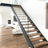 Escalier à double poutre, fabrication directe usine, design personnalisé, escalier intérieur avec garde-corps latéral en verre
