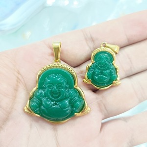 Pendentif Bouddha en Jade Plaqué Or avec Sertissage Bezel, Pendentifs Thématiques pour Usage Quotidien - Product Image 1