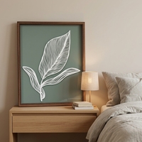 Peinture en relief rectangulaire Art Déco à cadre en bois vert neutre pour chambre à coucher, salon, art mural botanique en feuilles 3D