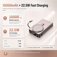 Support de charge de bureau, batterie externe 10000mAh, chargeur sans fil magnétique avec charge rapide 22.5W, câble Type C intégré