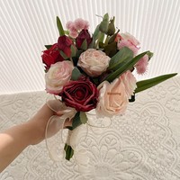 Buket Bunga Mawar Buatan Tangan Gaya Cina Retro Baru, Realistis, Lembut, Campuran, untuk Fotografi Pernikahan, Bunga Genggam Pengantin