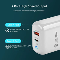 Chargeur USB C QC3.0 Prise PD 20W Double Port Charge Rapide Adaptateur Mural Chargeur de Téléphone Mobile Compatible avec les Écouteurs