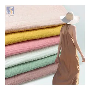 YX2616-3 Bán Buôn 100% Cotton Chải Kỹ Nếp Nhăn Muslin Vải Tùy Chỉnh Mật Độ Đồng Bằng Phong Cách Crepe Mô Hình Mềm Ăn Mặc Vải Phụ Nữ