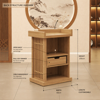 Comptoir de réception moderne avec finition dorée, panneau cannelé en MDF, plateau à niveaux multiples et base LED pour salon de manucure et bureau