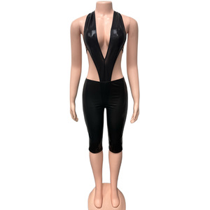 Women's Romper Sexy Deep V Neck Backless Tight two 2 pieces bodysuit with Pants hot girl magnet body set y2k style club <strong>wear</strong> - Product Image 6