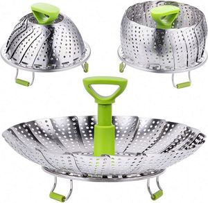 High Quality 9 Inch Stainless Steel Steam <b>Cooker</b> Expandable Handle Vegetable Steamer Basket <b>Small</b> Kitchen Accessory - Product Image 1