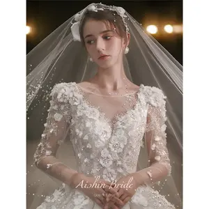 Sottogonna da Sera Taglie Forti per Abiti da Sposa 2023, Vestiti da Damigella Stile Fatato con Petali, Lussuosi Abiti da Sposa con Perline a Noleggio - Product Image 1