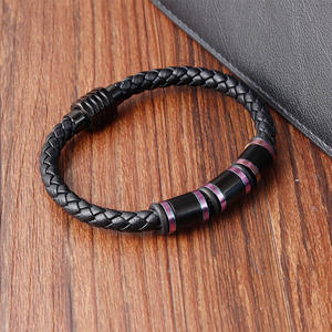 Rainbow Color Waterproof <strong>Leather</strong> Bracelet Men Model Woven Custom Mens Genuine <strong>Leather</strong> Bracelets Retro Bangle - Product Image 3