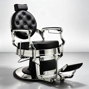 Fauteuil de barbier vintage Capone Black Ice, chaise de coupe de cheveux classique pliable pour salon de coiffure, avec repose-pieds réglable - Product Image 1