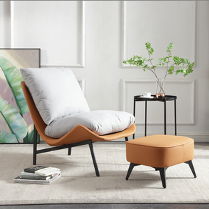 Sillón de Cuero en Oferta, Estructura Metálica, Sillón Acolchado, Sillón Moderno Europeo Económico para Sala de Estar con Reposapiés - Product Image 4