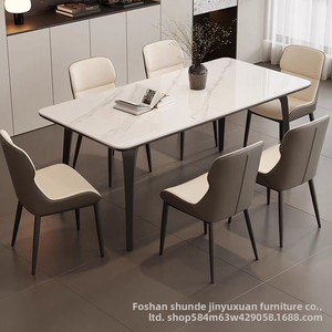 Ensemble table et chaises de salle à manger minimaliste italien moderne, plateau de table en quartz de luxe léger, rectangulaire, en marbre, pour la maison, l'appartement, le salon - Product Image 4