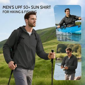 Sweat à capuche léger à manches longues pour homme, protection solaire UPF 50+, fermeture éclair intégrale, pour la randonnée, la pêche, avec poches zippées, softshell d'été - Product Image 3