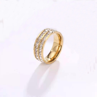 Bague H2 Jewelry A0006 élégante effet ciel étoilé double rangée en acier plaqué, trois couleurs, pour mariages, anniversaires, fêtes, cadeaux de fiançailles