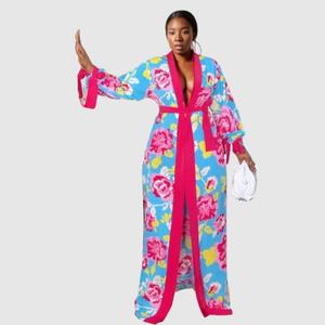 ชุดเซ็ต 2 ชิ้น เสื้อคลุมลายดอกไม้สไตล์แอฟริกัน กางเกงขายาวทรงกว้าง แฟชั่นลำลอง - Product Image 3