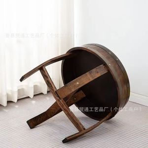 Mesa de centro de madera maciza redonda hecha a mano para sala de estar, mesa auxiliar para uso doméstico, balcón, estilo chino - Product Image 4