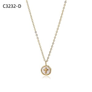 Collier Croix Chrétienne Plaqué Or C3232 pour Femme avec Chaîne Serpent et Sertissage Bezel – Bijou de Haute Qualité - Product Image 1