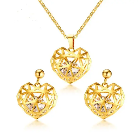 Neueste edelstahl halskette und ohrring sets gold set schmuck