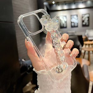 Étui de téléphone en métal transparent avec chaîne papillon, livraison gratuite pour iPhone 11 12 13 Pro Max, pour iPhone 13 Pro Max, étui de téléphone avec bracelet - Product Image 2