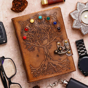 Diario Espiritual Boho Hecho a Mano con Cuero y Árbol de la Vida, con 7 Piedras de Chakra, Cuaderno de Escritura Vintage - Product Image 2