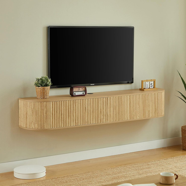 Wholesale Minimalist Floating Media Console with Ribbed Panel Front for Hotel Apartment Project OEM ODM Factory Price