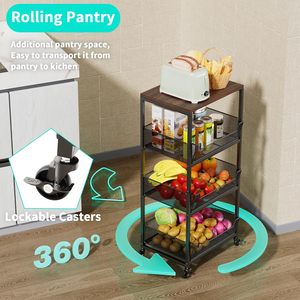 Wholesale Metal 2-5 Layer Rotating Utility Trolley <b>Kitchen</b> <b>Storage</b> <b>Rack</b> Organizer Wheels Standing Type Eco-Friendly Non-folding - Product Image 4
