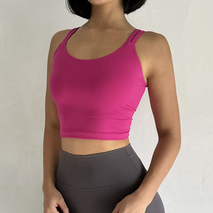 Soutien-gorge de sport minimal avec Logo femmes Sexy dos ouvert fronde cou haut entraînement Fitness Gym haut court rembourré antichoc Yoga <span class=keywords><strong>sous</strong></span>-vêtements - Product Image 6