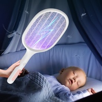 Raquette électrique anti-moustiques triple effet 3-en-1 avec piège à lumière violette pour tuer les moustiques et les mouches, idéale pour l'intérieur, la maison et les dortoirs