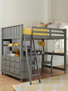 Lit superposé pour <span class=keywords><strong>chambre</strong></span> de garçon, gris foncé, en bois massif, avec bureau intégré et <span class=keywords><strong>rangement</strong></span>, lit secret, lit pour enfants, lit mezzanine en bois massif de style américain - Product Image 1