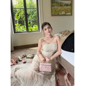 Robe longue féminine Fairycore en tulle blanc, bustier corset sans bretelles, à volants superposés, respirante, naturelle, romantique, pour bal de promo ou mariée - Product Image 1