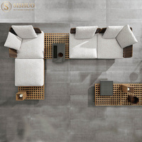 Conjunto de Sofás Minimalistas para Jardín, Muebles de Exterior para Sala de Estar, Sofá Seccional Impermeable para Patio con Base de Madera de Teca y Mesa de Centro