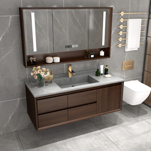 Luxurious Brown Bathroom Cabinet Smart <b>Mirror</b> Cabinet White Top Washbasin Suspended Cabinet Body - Product Image 4