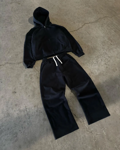 Alta calidad personalizado algodón francés Terry Hoddie Oversized Boxy Fit Cropped Baggy Zip up sudaderas con capucha y pantalones de chándal Jogger Set hombres - Product Image 5
