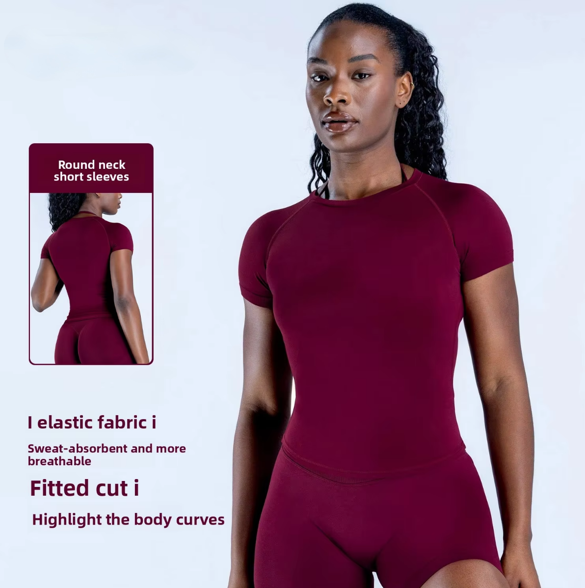 New Adult Crew Neck Spandex/Nylon Solid Simple Sports Short-sleeved Women's Quick-drying Slim-fit Fitness Yoga Top