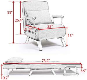 أريكة سرير زرقاء قابلة للطي، كرسي بذراعين قابل للتحويل إلى سرير، 5 وضعيات للإمالة، أريكة استرخاء مبطنة بالكامل - Product Image 3