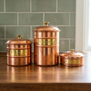 Copper Food Container Set With Lid Classic Round Design Polished Finish Keep Fresh <b>Storage</b> Boxes <b>Bins</b> - Product Image 2