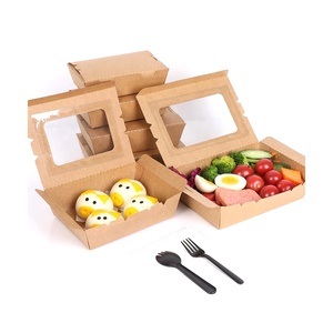 Boîtes carrées jetables <span class=keywords><strong>à</strong></span> emporter en papier <span class=keywords><strong>kraft</strong></span> avec fenêtre transparente <span class=keywords><strong>Boîte</strong></span> d'emballage alimentaire biodégradable Hotsale avec bûche imprimée sur mesure - Product Image 1