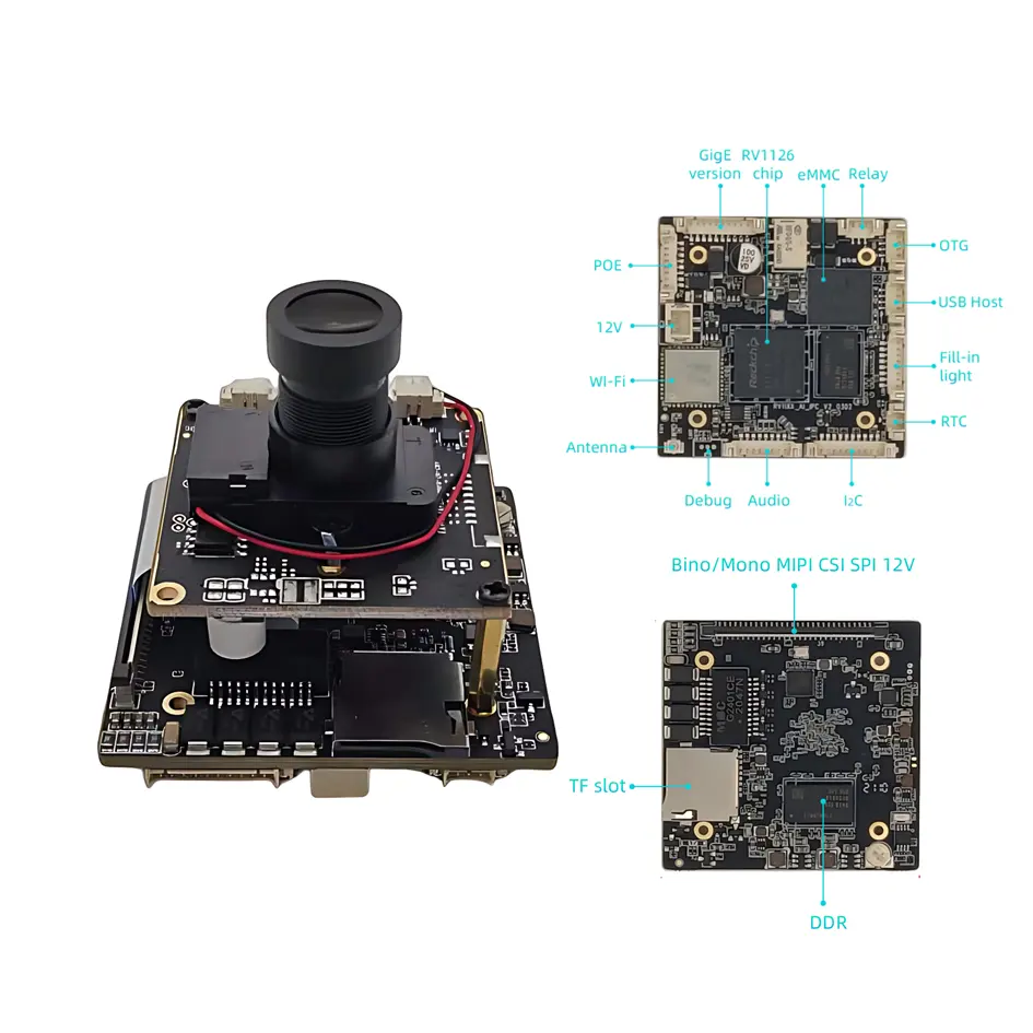 RV1126 IP Mini Módulo de Câmera 8MP 4K1080P eMMC 4.51MIPI CSI POE Industrial Wifi Placa Inteligente AI Linux para Rosto Detecção Humana