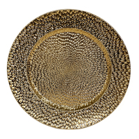 Assiette de présentation en plastique PP dorée électrolytique personnalisée, à grain radial gaufré, pour décoration de table de mariage et de fêtes