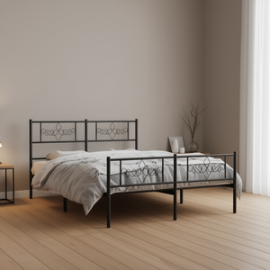 Struttura letto rettangolare completa in acciaio verniciato a polvere nero, letti in metallo, mobili industriali per camera da letto - Product Image 2