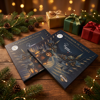 Calendario de Adviento con Carpetas Personalizadas Impresas y Grabadas en Relieve, Estilo Libro, 24 Puertas Precortadas, Materiales Reciclados, Sorpresas Navideñas