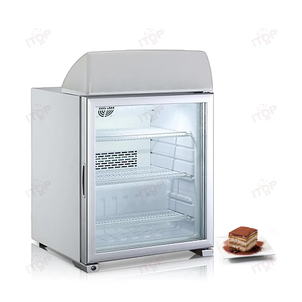 ライトボックス付き90L小型縦型アイスクリームミニ業務用カウンタートップディスプレイ冷凍庫