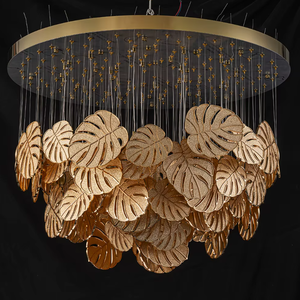 Lustre LED sur mesure haut <span class=keywords><strong>de</strong></span> gamme en métal doré en forme <span class=keywords><strong>de</strong></span> feuilles <span class=keywords><strong>de</strong></span> <span class=keywords><strong>palmier</strong></span> pour hall d'hôtel et villa - Collection Project Light Factory - Product Image 6