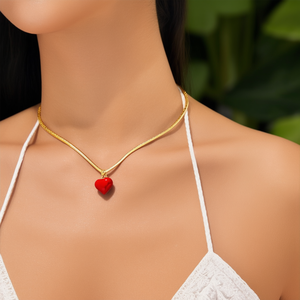 สร้อยข้อมือแฟชั่น สแตนเลสสตีล 316L ชุบทอง PVD จี้รูปหัวใจสีแดงและเชอร์รี่ เครื่องประดับสำหรับผู้หญิง - Product Image 3