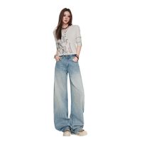 Jean décontracté de marque, coupe ample, style américain, délavé, effet usé, jambe droite, haute qualité, pour hommes et femmes
