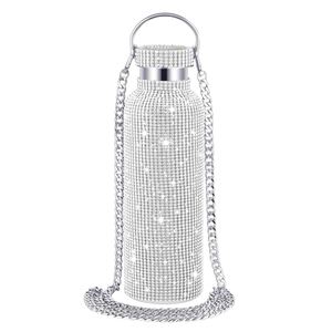 Botella de agua con aislamiento al vacío de acero inoxidable de doble capa con incrustaciones de diamantes de 17 oz/500 ml, con cadena. - Product Image 2