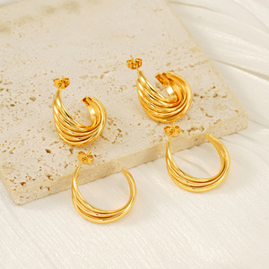 ZOGXIN Geometric Hoop Earrings 18K Gold Plated Titanium Steel Party Jewelry - Product Image 2