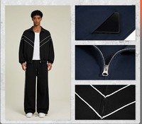 Ensemble de veste et pull pour homme, style streetwear, ample, léger, en polyester/coton, avec col montant et blocs de couleur contrastés, vente en gros